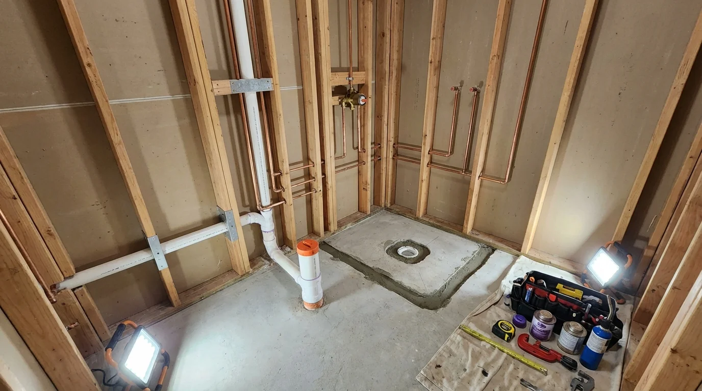 Bathroom rough-in plumbing during remodel by Johns Plumbing LLC in Nevada