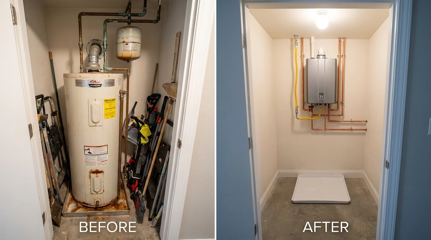 Tank water heater versus wall-mounted tankless unit comparison for Nevada, TX homeowners
